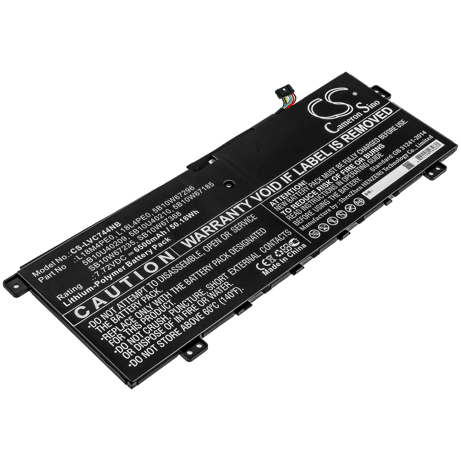 7.72V, 6500mAh, Li-Polymer Battery fits Lenovo, Yoga C740 14, Yoga C740-14iml, 50.18Wh