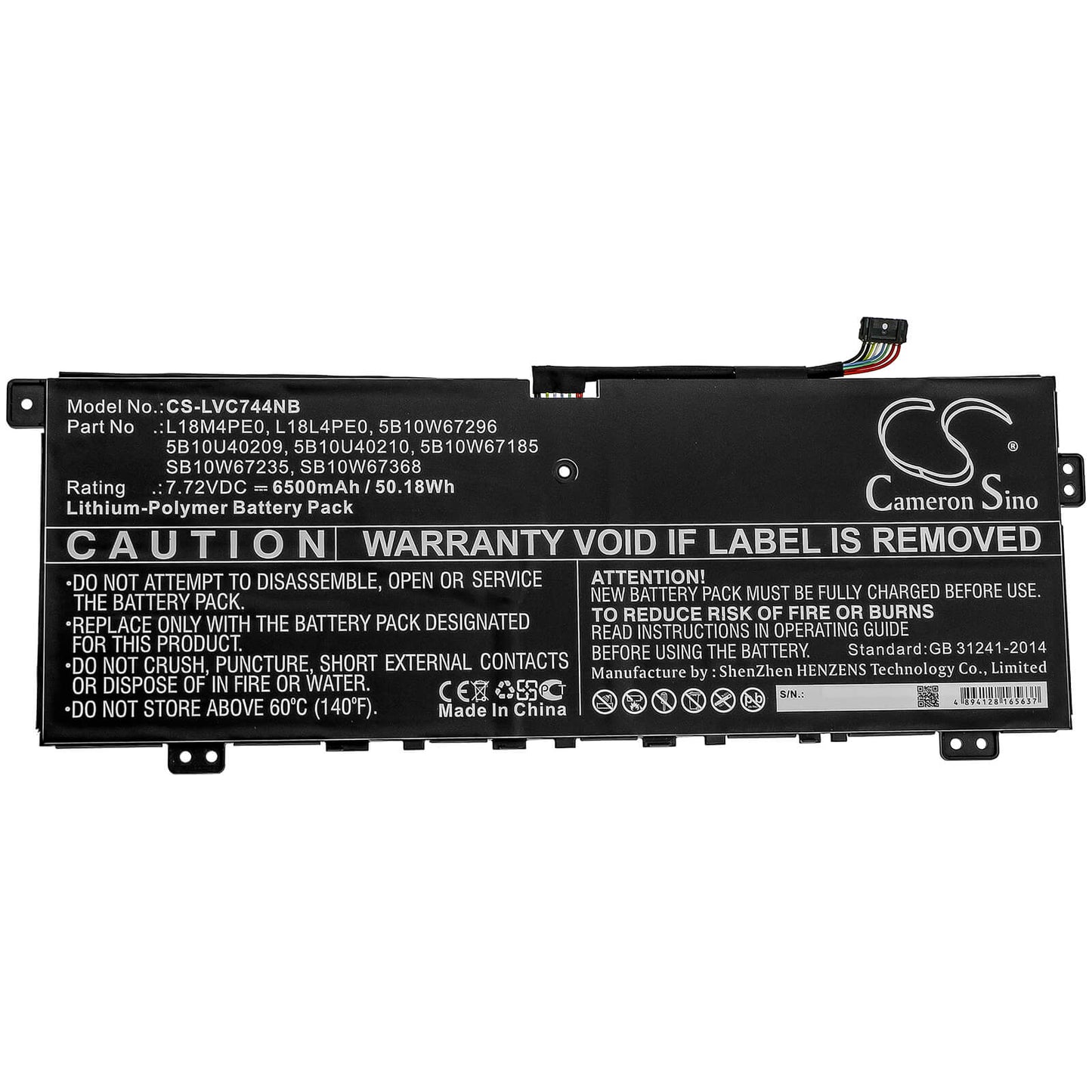7.72V, 6500mAh, Li-Polymer Battery fits Lenovo, Yoga C740 14, Yoga C740-14iml, 50.18Wh