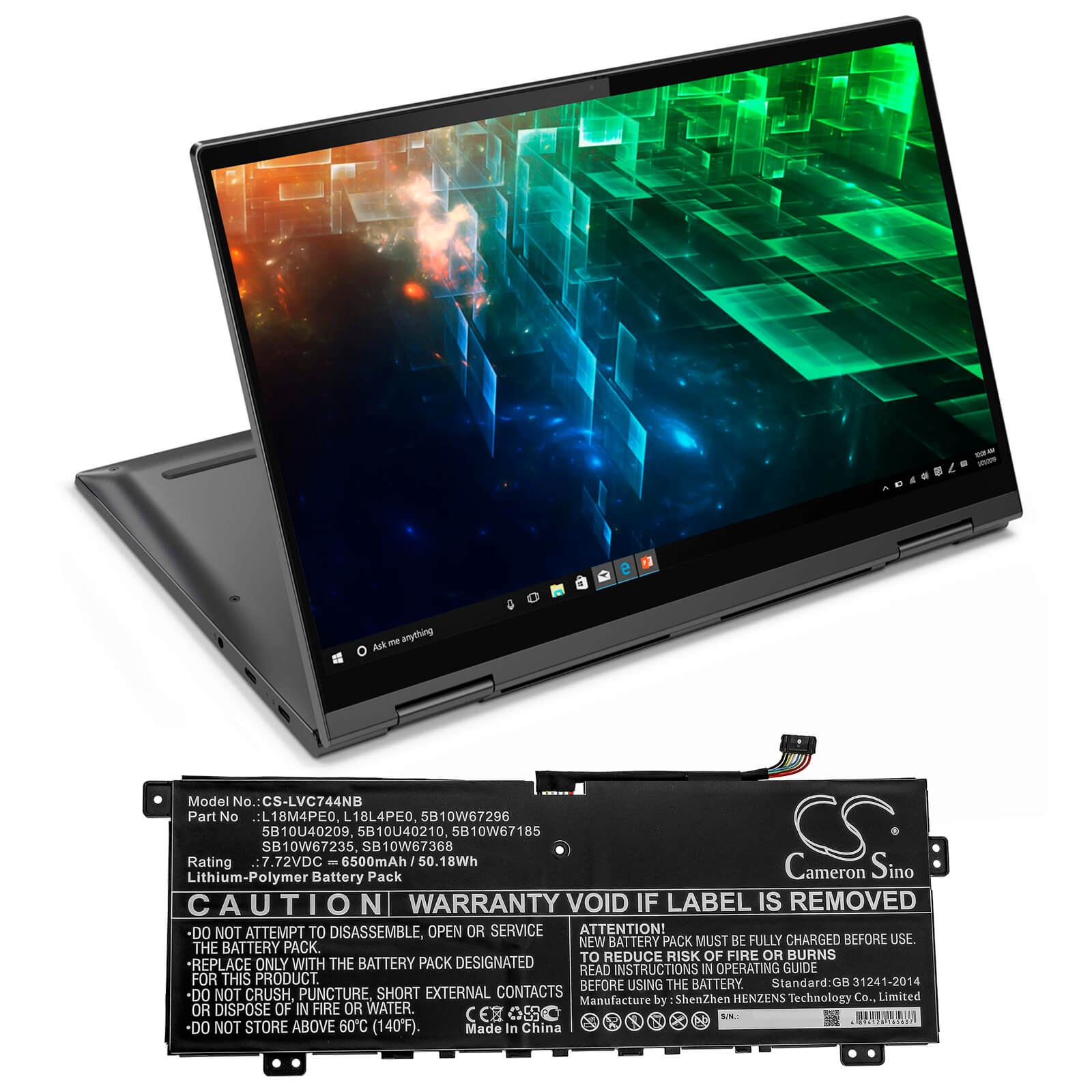 7.72V, 6500mAh, Li-Polymer Battery fits Lenovo, Yoga C740 14, Yoga C740-14iml, 50.18Wh
