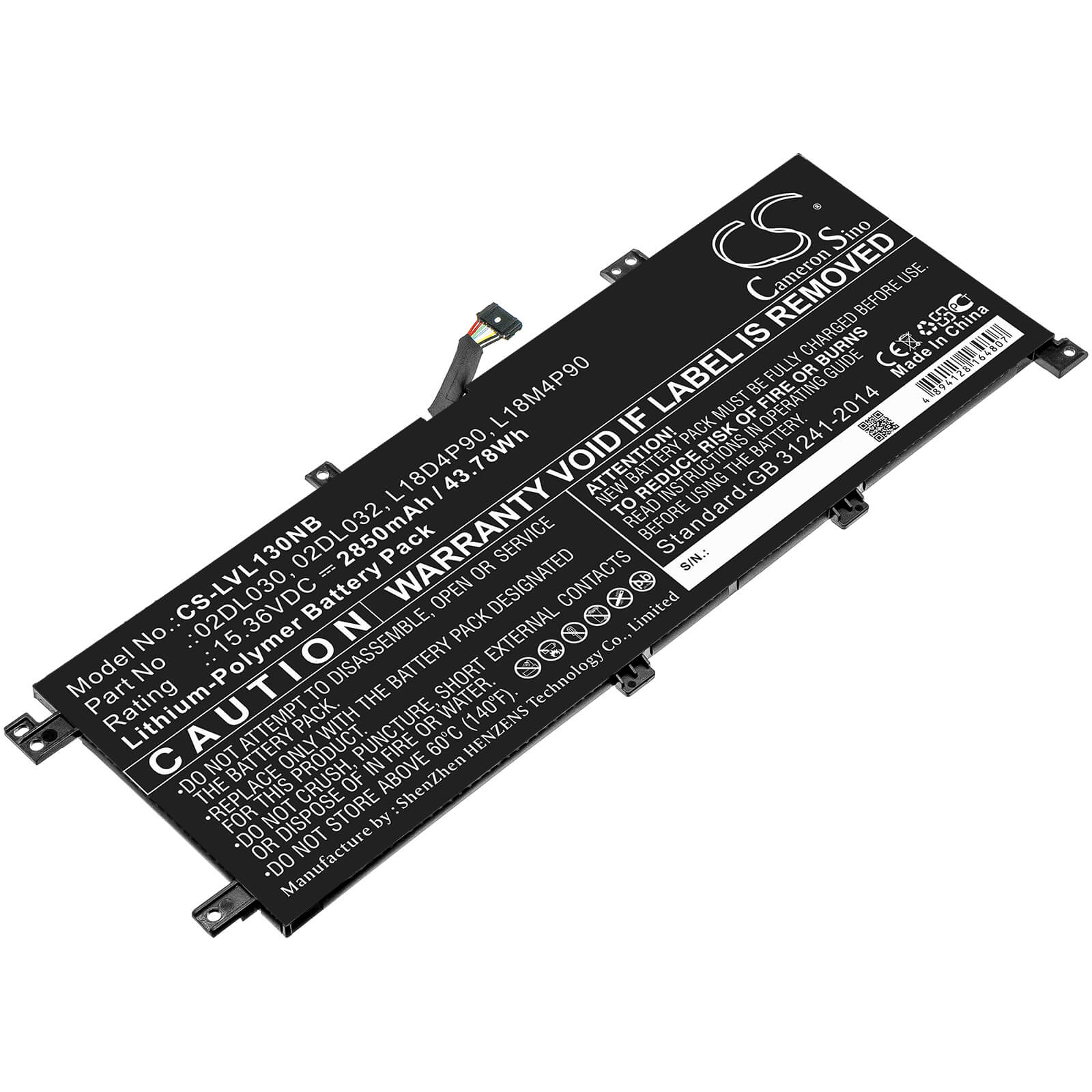 15.36V, 2850mAh, Li-Polymer Battery fits Lenovo, Thinkpad L13, Thinkpad L13 Gen 2-20vjs07v00, 43.776Wh