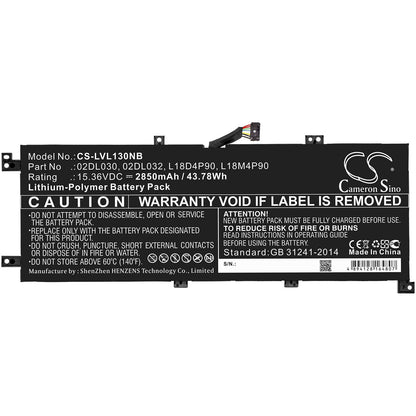 15.36V, 2850mAh, Li-Polymer Battery fits Lenovo, Thinkpad L13, Thinkpad L13 Gen 2-20vjs07v00, 43.776Wh