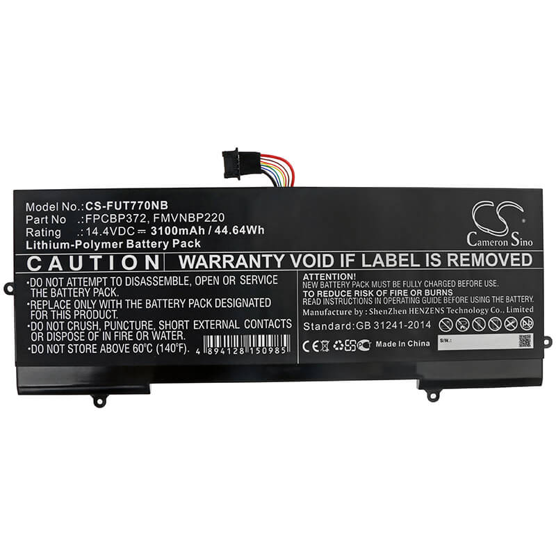 14.4V, 3100mAh, Li-Polymer Battery fits Fujitsu, Lifebook U77, 44.64Wh
