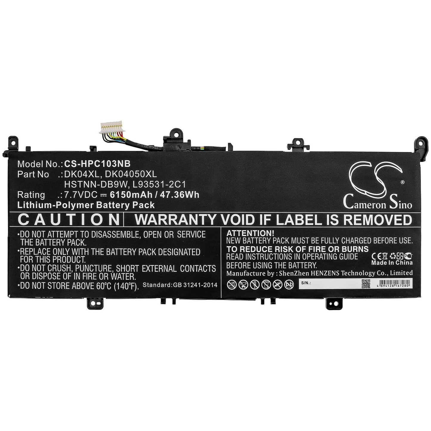 7.7V, 6150mAh, Li-Polymer Battery fits Hp, Chromebook X360 13c, Elite C1030, 47.355Wh