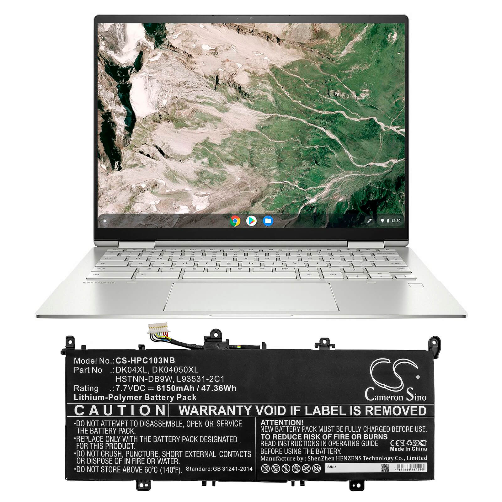 7.7V, 6150mAh, Li-Polymer Battery fits Hp, Chromebook X360 13c, Elite C1030, 47.355Wh