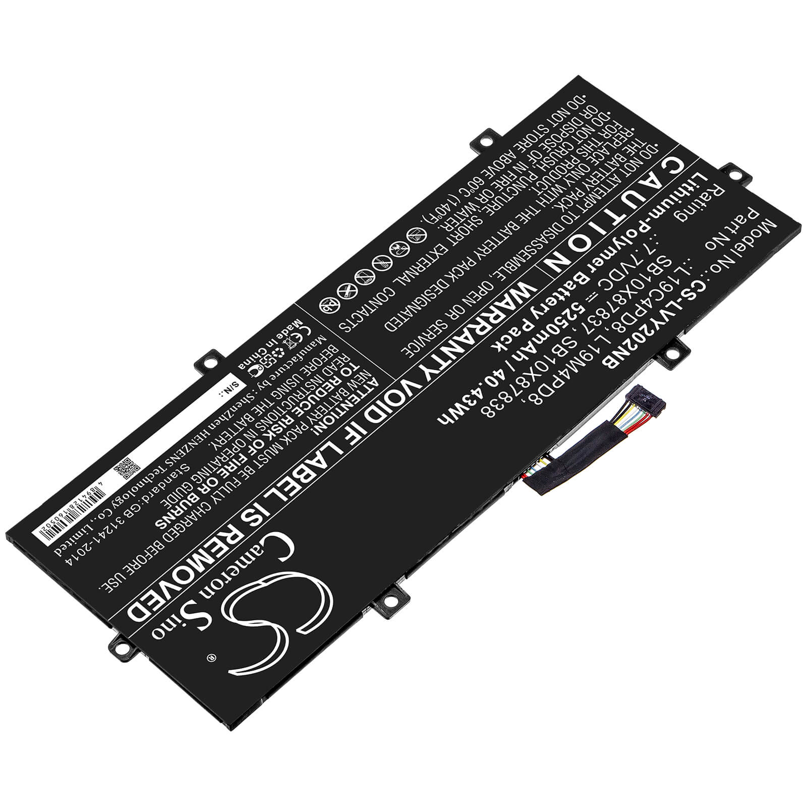 7.7V, 5250mAh, Li-Polymer Battery fits Lenovo, Yoga Duet 2020, 40.425Wh