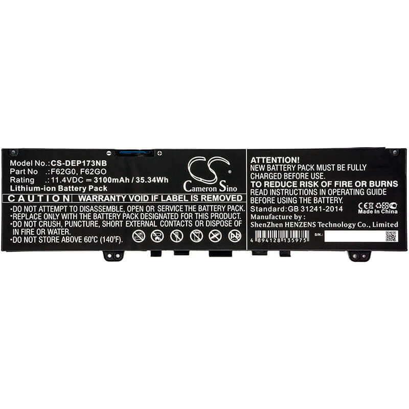 11.4V, 3100mAh, Li-ion Battery fits Dell, Ins 13-5370-d1305p, Ins 13-5370-d1505s, 35.34Wh