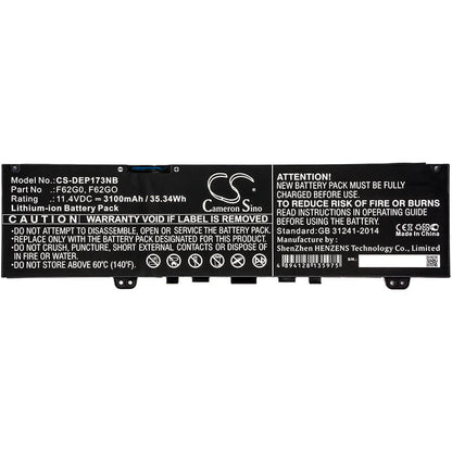 11.4V, 3100mAh, Li-ion Battery fits Dell, Ins 13-5370-d1305p, Ins 13-5370-d1505s, 35.34Wh