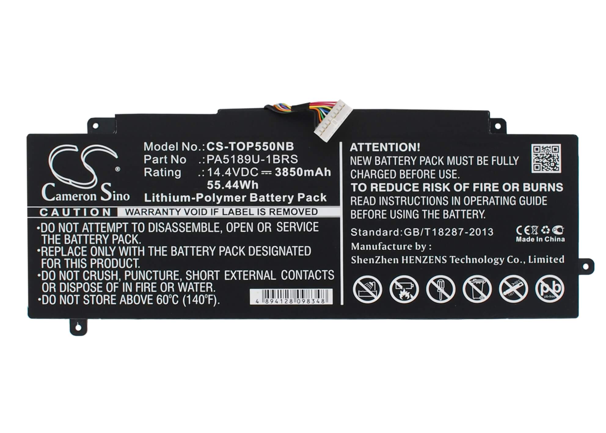 14.4V, 3850mAh, Li-Polymer Battery fits Toshiba, Satellite P55w, Satellite P55w-b, 55.44Wh