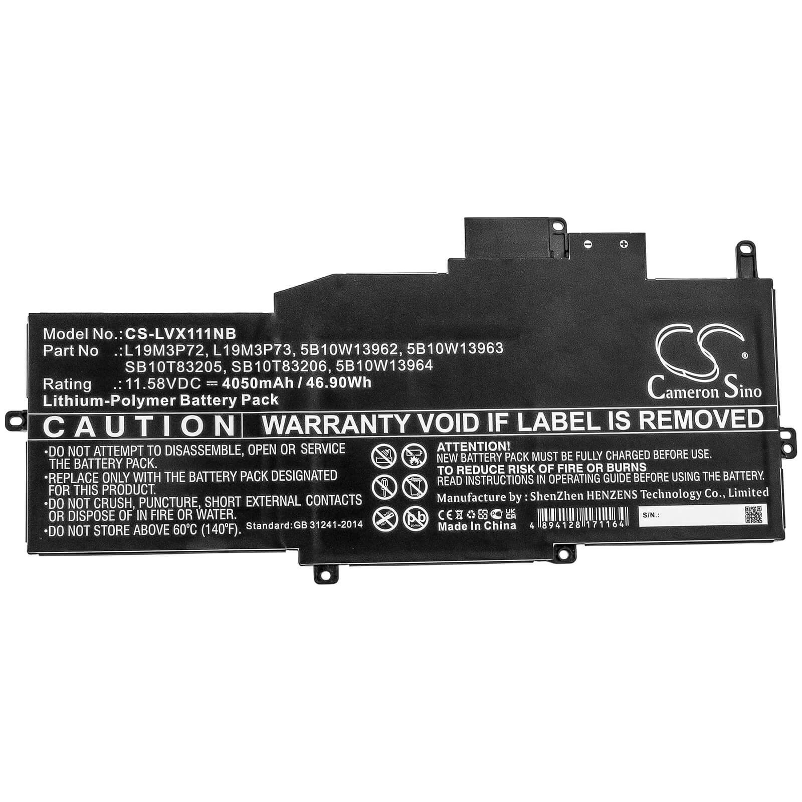 11.58V, 4050mAh, Li-Polymer Battery fits Lenovo, Thinkpad X1 Nano, Thinkpad X1 Nano-20un002uge, 46.899Wh