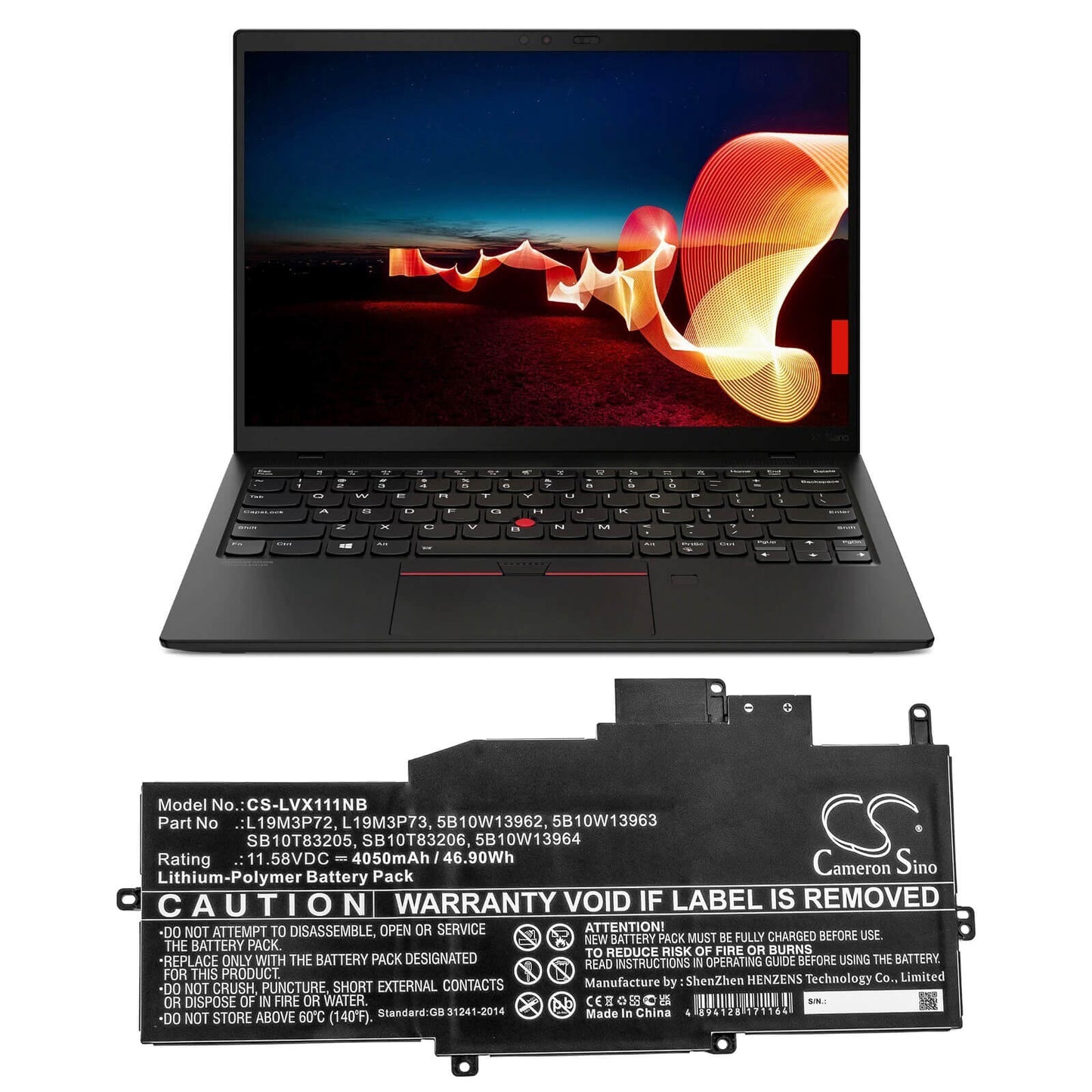 11.58V, 4050mAh, Li-Polymer Battery fits Lenovo, Thinkpad X1 Nano, Thinkpad X1 Nano-20un002uge, 46.899Wh