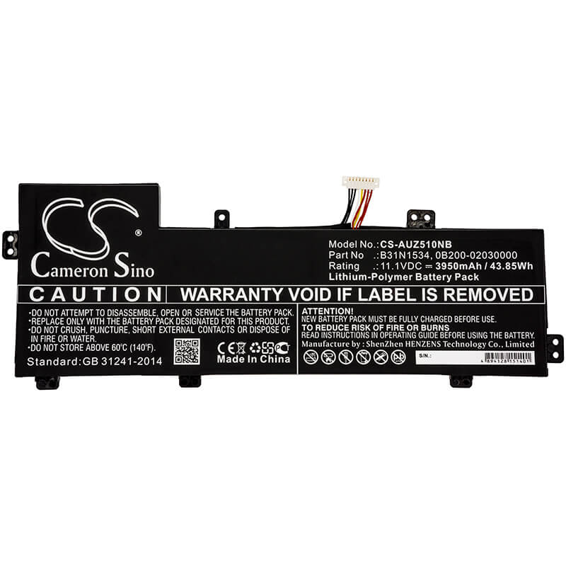 11.1V, 3950mAh, Li-Polymer Battery fits Asus, Ux510uw, Ux510uw1a, 43.845Wh