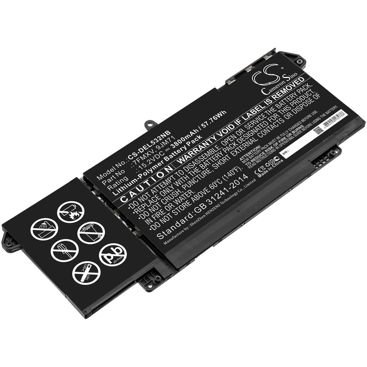 15.2V, 3800mAh, Li-Polymer Battery fits Dell, Latitude 5320, Latitude 7320, 57.76Wh