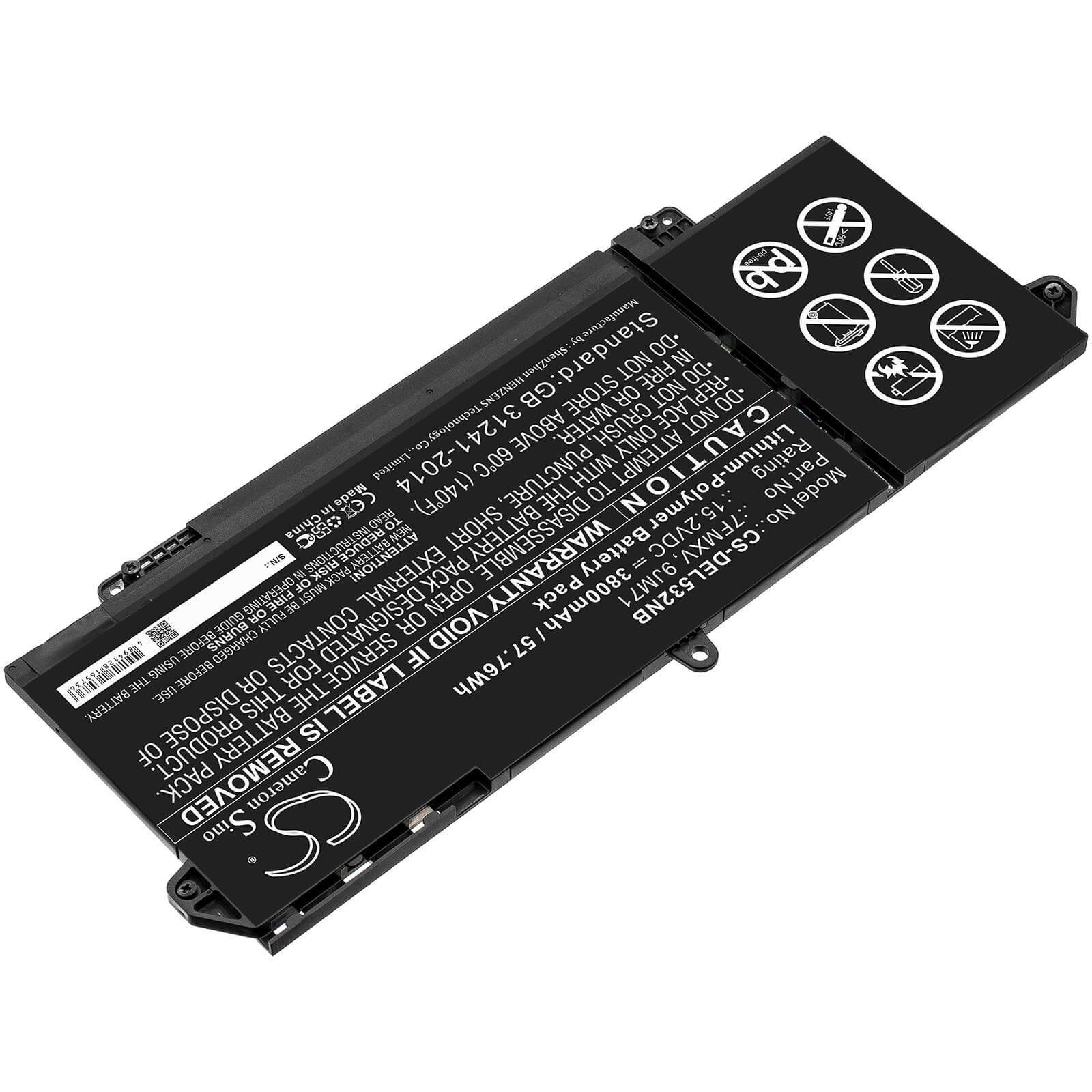 15.2V, 3800mAh, Li-Polymer Battery fits Dell, Latitude 5320, Latitude 7320, 57.76Wh