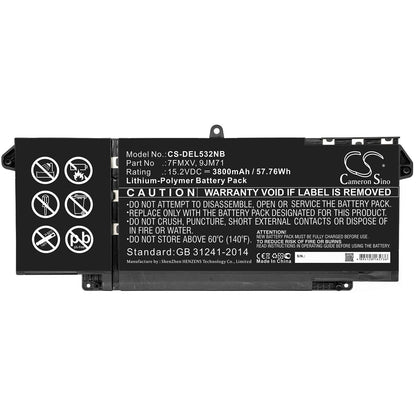 15.2V, 3800mAh, Li-Polymer Battery fits Dell, Latitude 5320, Latitude 7320, 57.76Wh