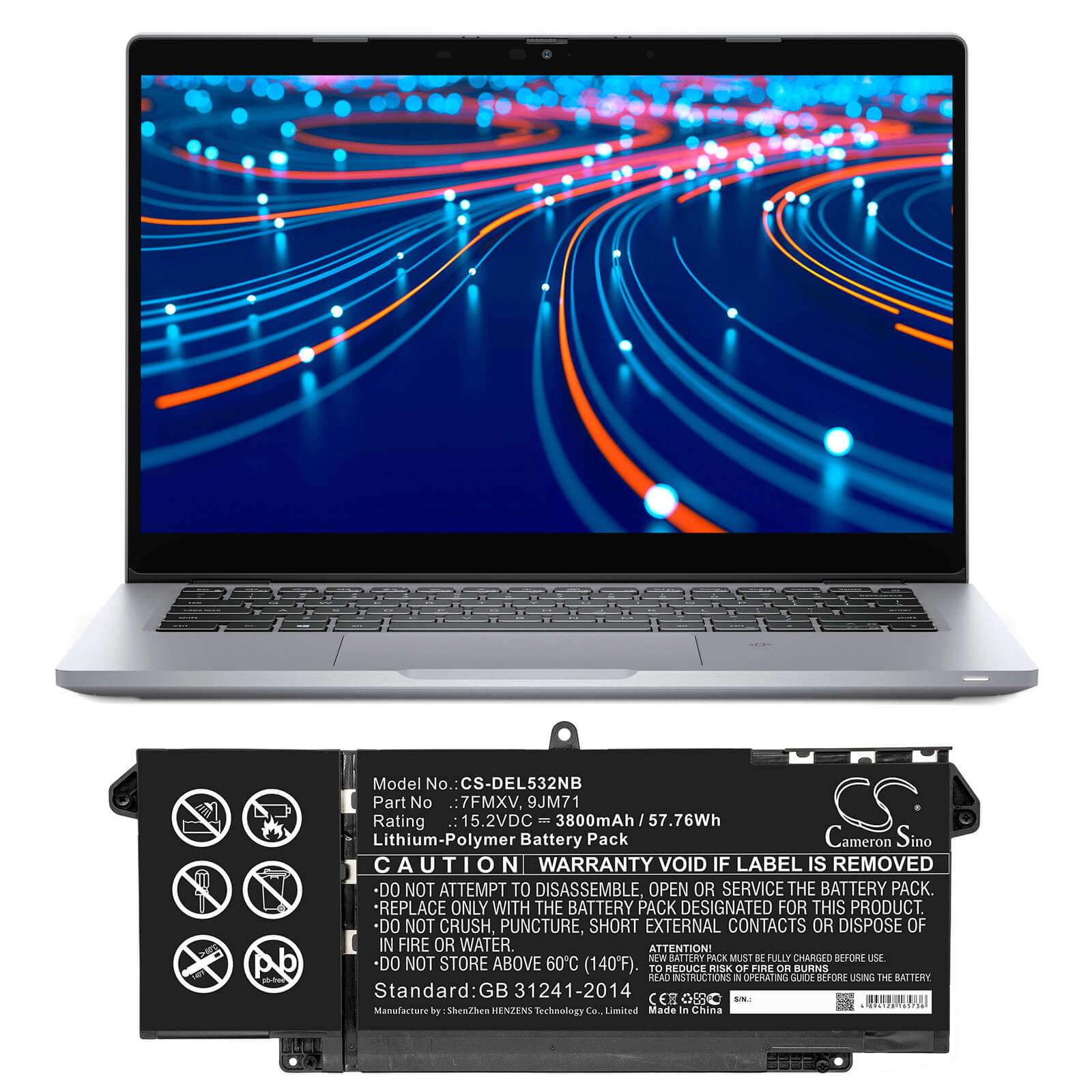 15.2V, 3800mAh, Li-Polymer Battery fits Dell, Latitude 5320, Latitude 7320, 57.76Wh
