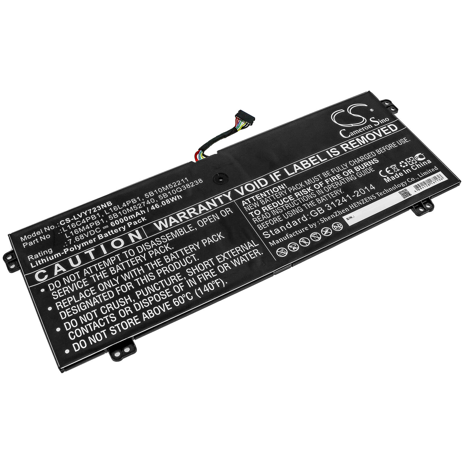 7.68V, 6000mAh, Li-Polymer Battery fits Lenovo, Yg 720-13ikb 80x6006pau, Yg 720-13ikb I5 8g 128g 10h 80, 46.08Wh