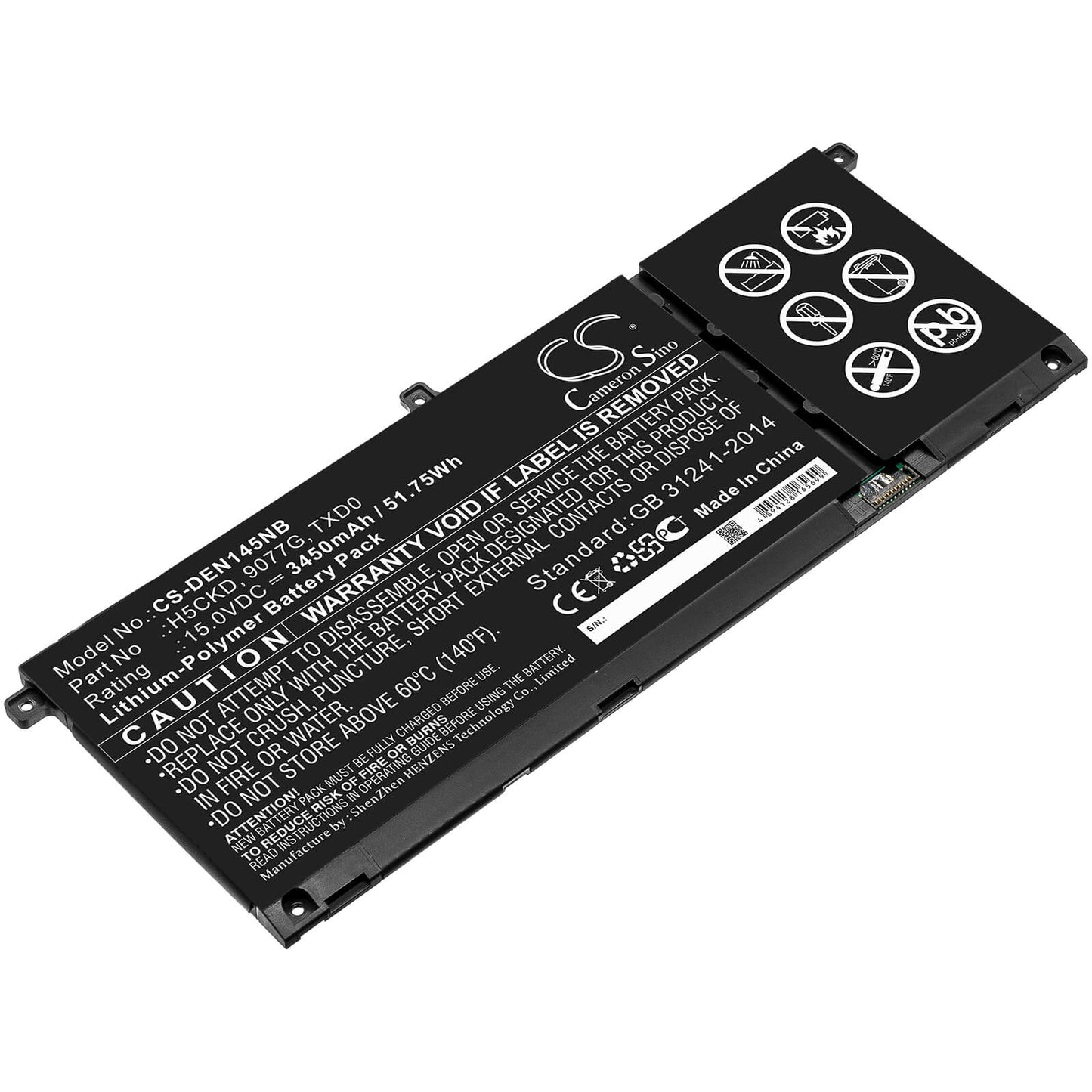 15.0V, 3450mAh, Li-Polymer Battery fits Dell, Inspiron 13 7306 2-in-1, Inspiron 14 5401, 51.75Wh