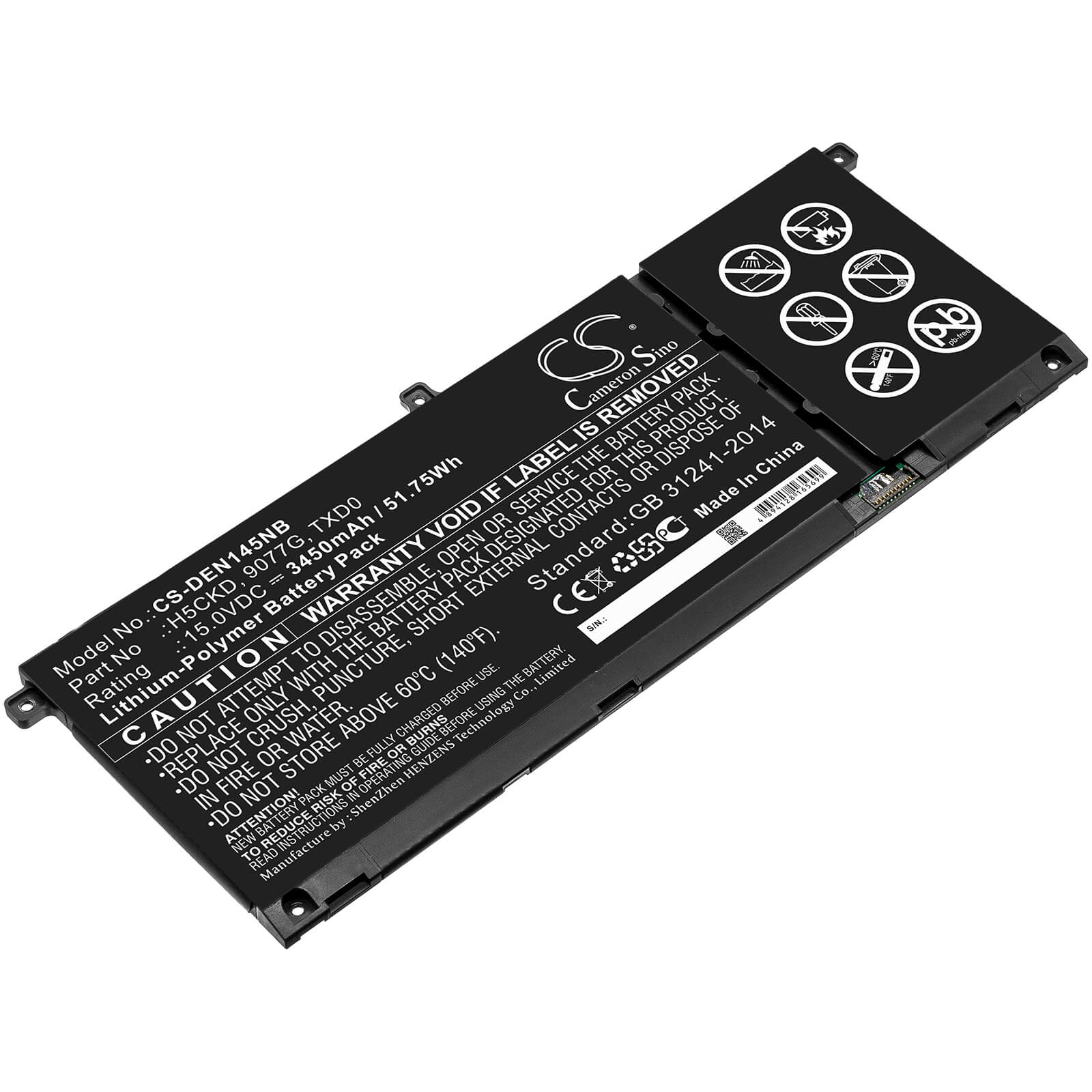 15.0V, 3450mAh, Li-Polymer Battery fits Dell, Inspiron 13 7306 2-in-1, Inspiron 14 5401, 51.75Wh