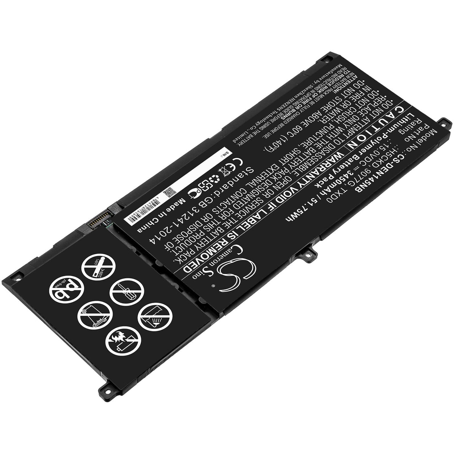 15.0V, 3450mAh, Li-Polymer Battery fits Dell, Inspiron 13 7306 2-in-1, Inspiron 14 5401, 51.75Wh