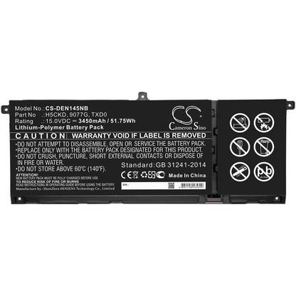 15.0V, 3450mAh, Li-Polymer Battery fits Dell, Inspiron 13 7306 2-in-1, Inspiron 14 5401, 51.75Wh