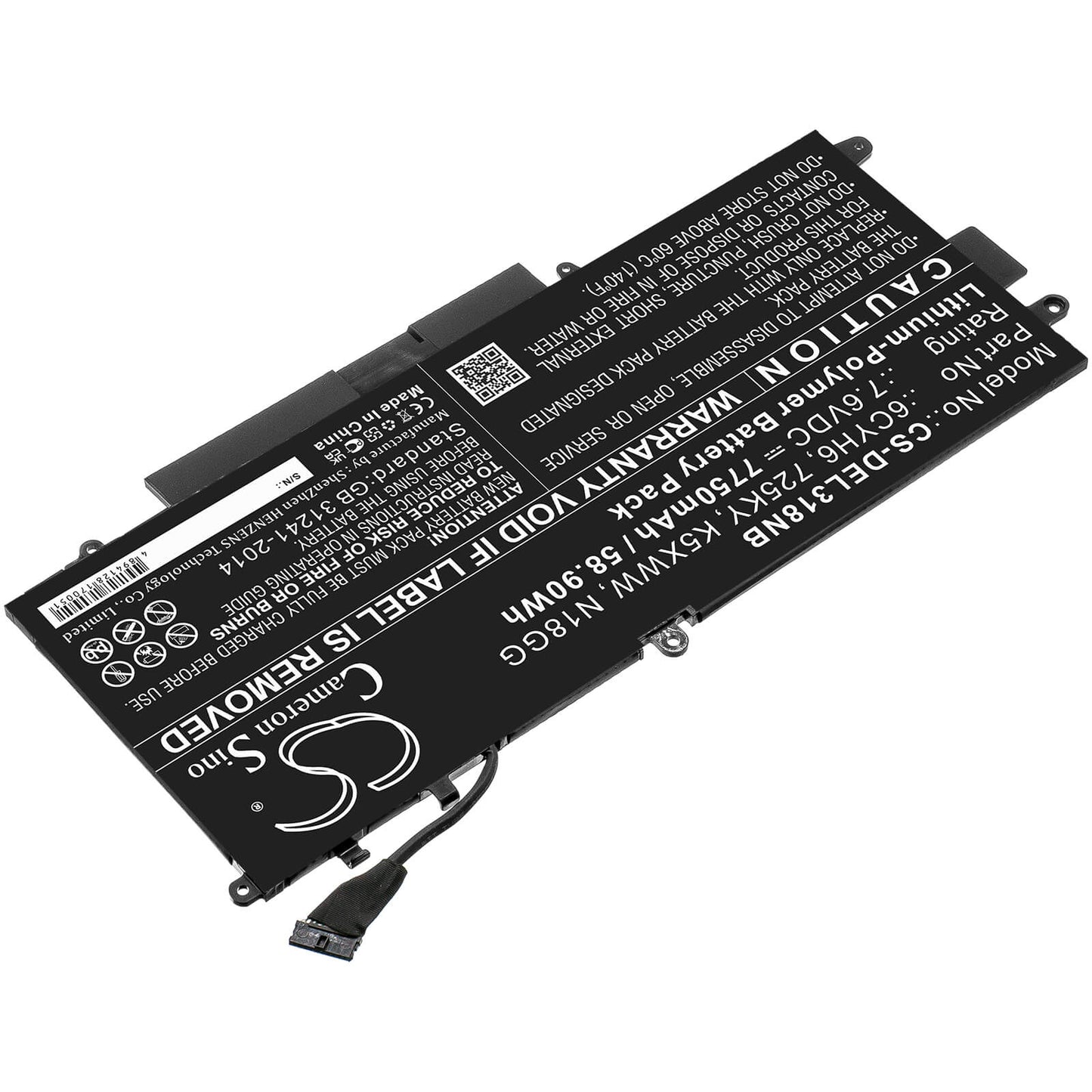 7.6V, 7750mAh, Li-Polymer Battery fits Dell, Latitude 12 5289, Latitude 5289, 58.9Wh