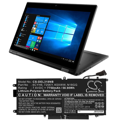 7.6V, 7750mAh, Li-Polymer Battery fits Dell, Latitude 12 5289, Latitude 5289, 58.9Wh