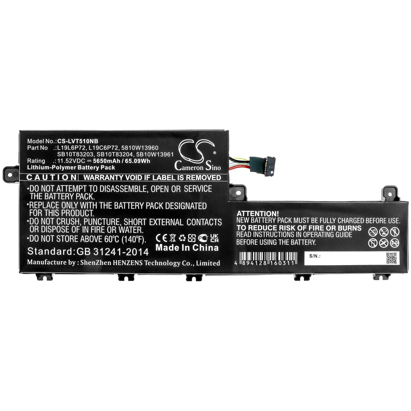 11.52V, 5650mAh, Li-Polymer Battery fits Lenovo, Thinkpad P15v, Thinkpad T15p, 65.088Wh