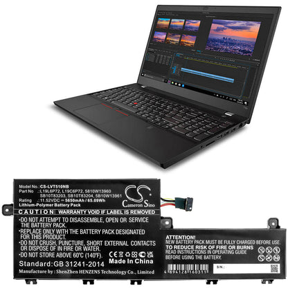 11.52V, 5650mAh, Li-Polymer Battery fits Lenovo, Thinkpad P15v, Thinkpad T15p, 65.088Wh