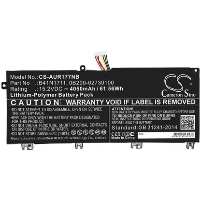 15.2V, 4050mAh, Li-Polymer Battery fits Asus, Fx503vd-0072c7300hq, Fx503vd-dm002t, 61.56Wh