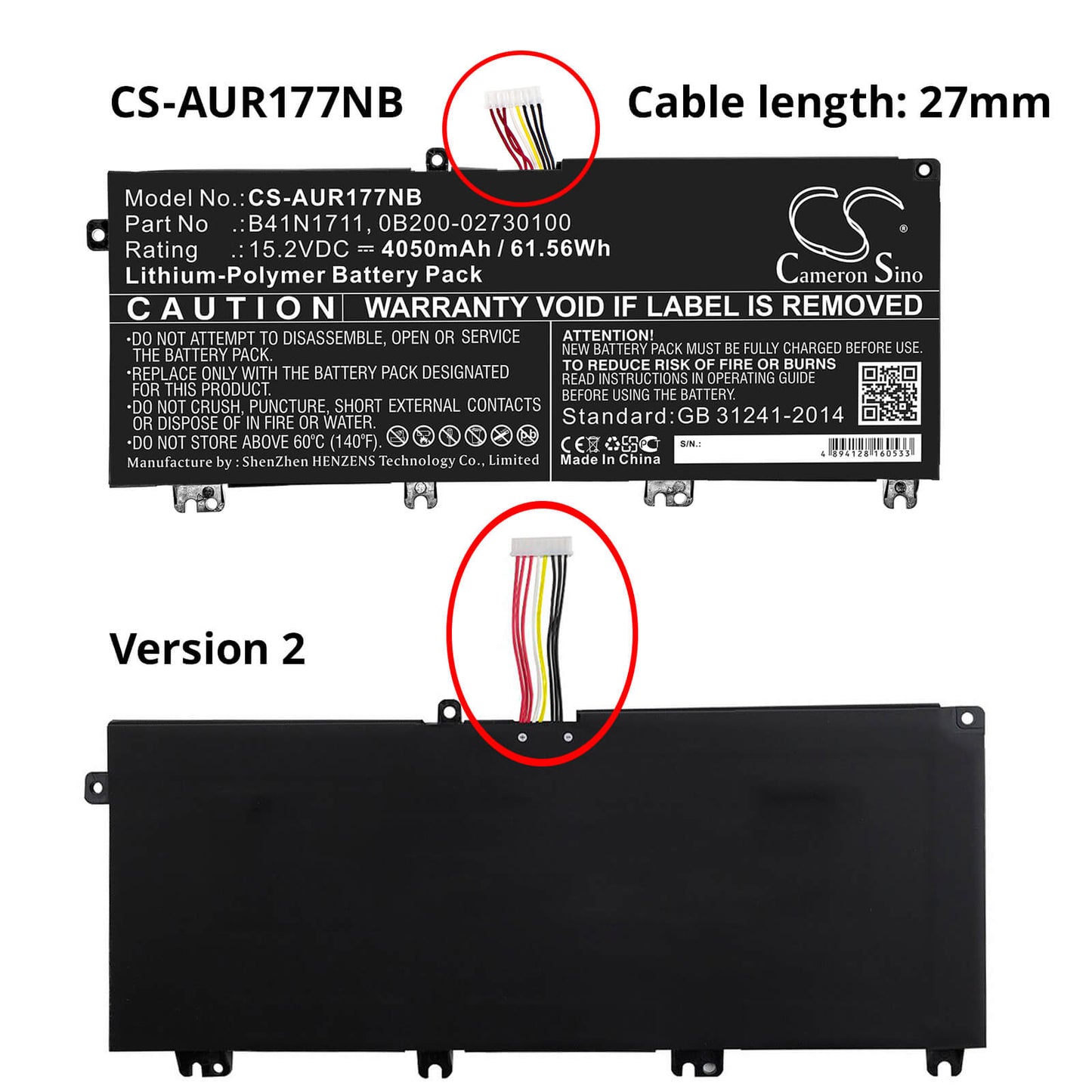 15.2V, 4050mAh, Li-Polymer Battery fits Asus, Fx503vd-0072c7300hq, Fx503vd-dm002t, 61.56Wh