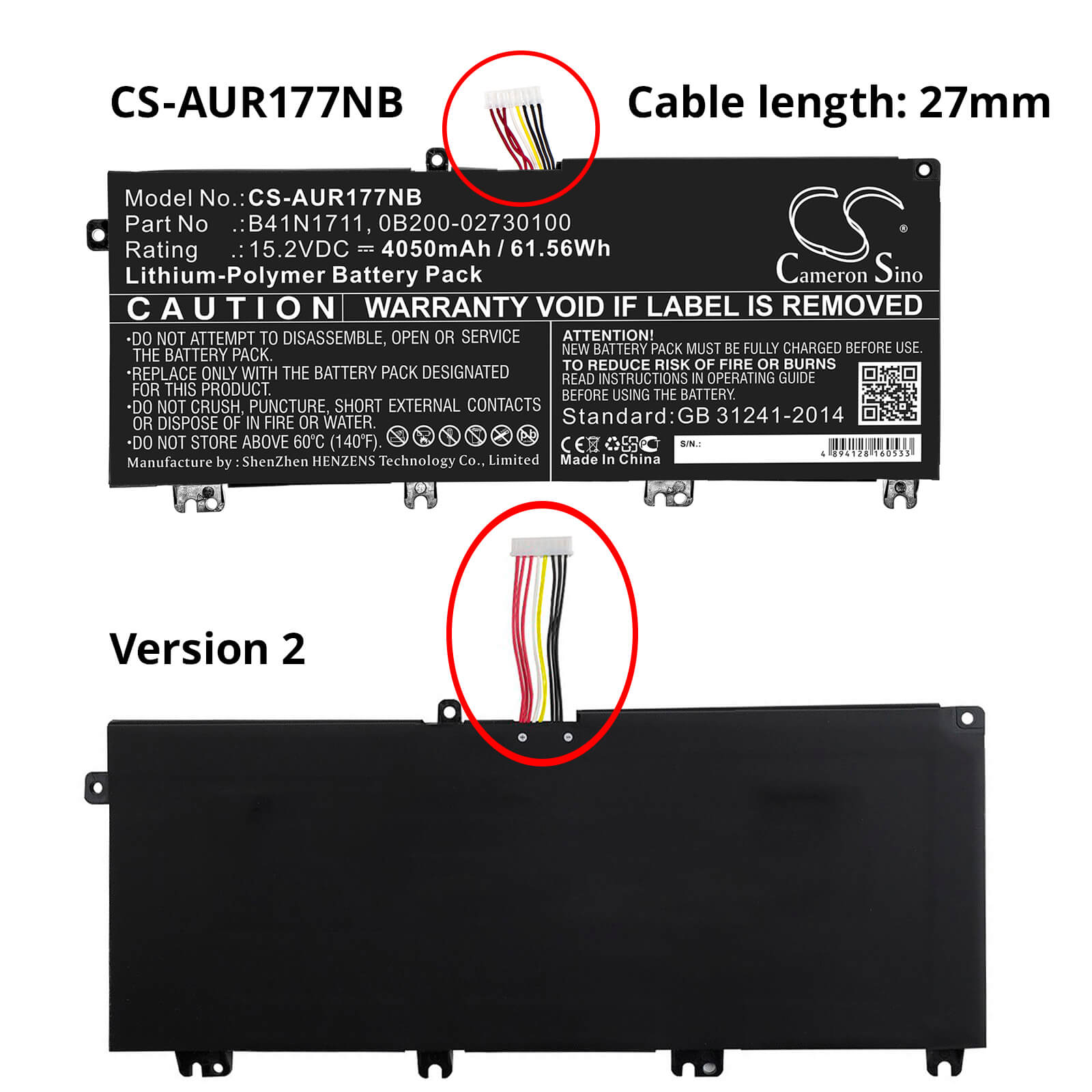 15.2V, 4050mAh, Li-Polymer Battery fits Asus, Fx503vd-0072c7300hq, Fx503vd-dm002t, 61.56Wh