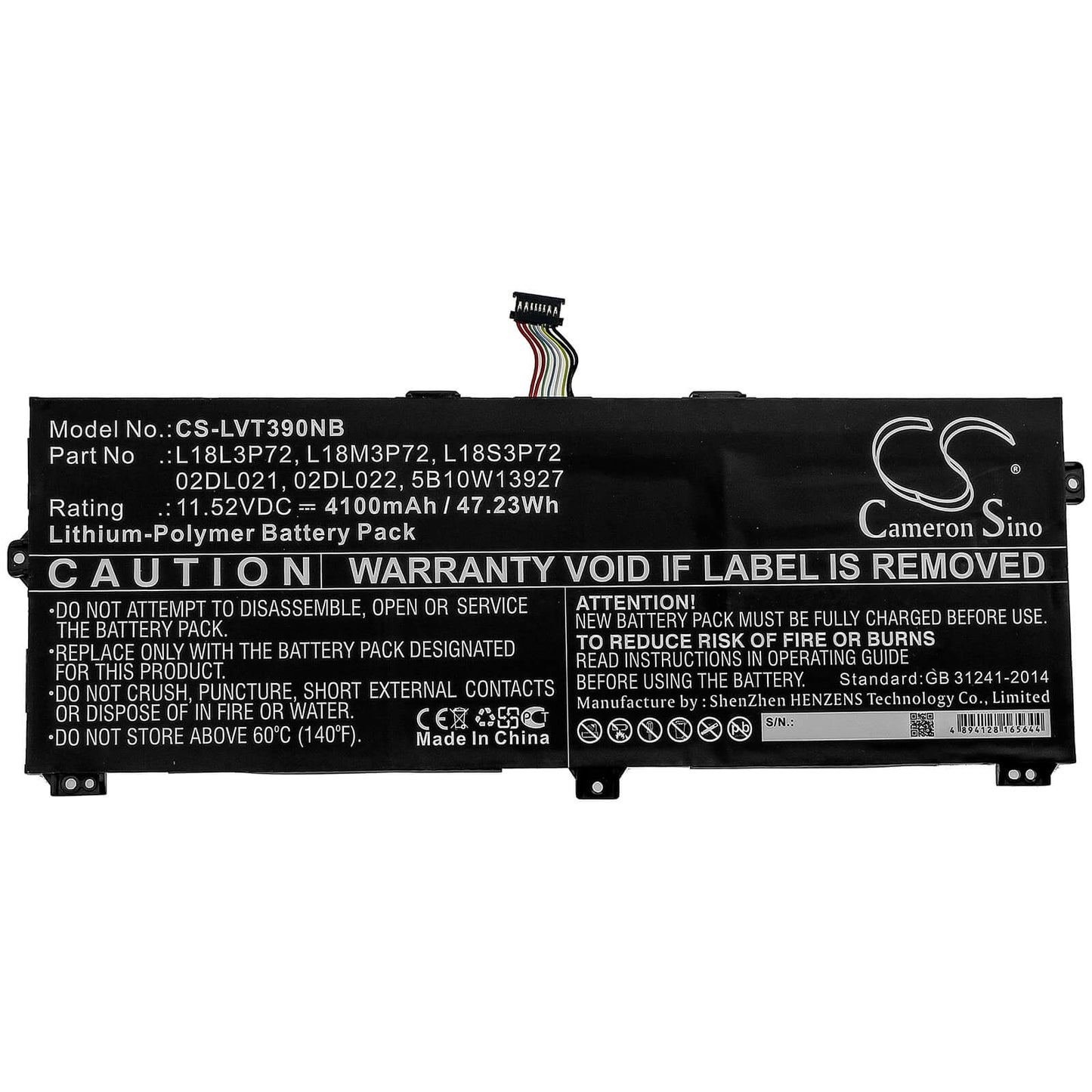 11.52V, 4100mAh, Li-Polymer Battery fits Lenovo, Thinkpad X390 Yoga, Thinkpad X390 Yoga(20nna005cd), 47.232Wh