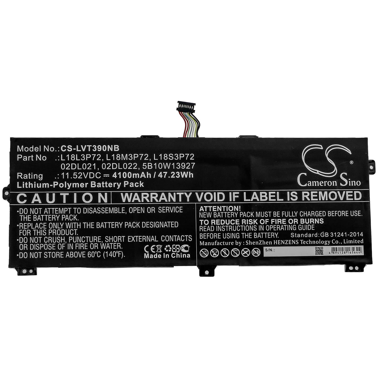 11.52V, 4100mAh, Li-Polymer Battery fits Lenovo, Thinkpad X390 Yoga, Thinkpad X390 Yoga(20nna005cd), 47.232Wh