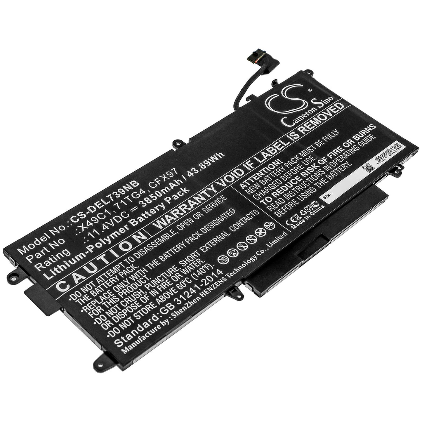 11.4V, 3850mAh, Li-Polymer Battery fits Dell, Latitude 5289 2-in-1, Latitude 7390 2-in-1, 43.89Wh