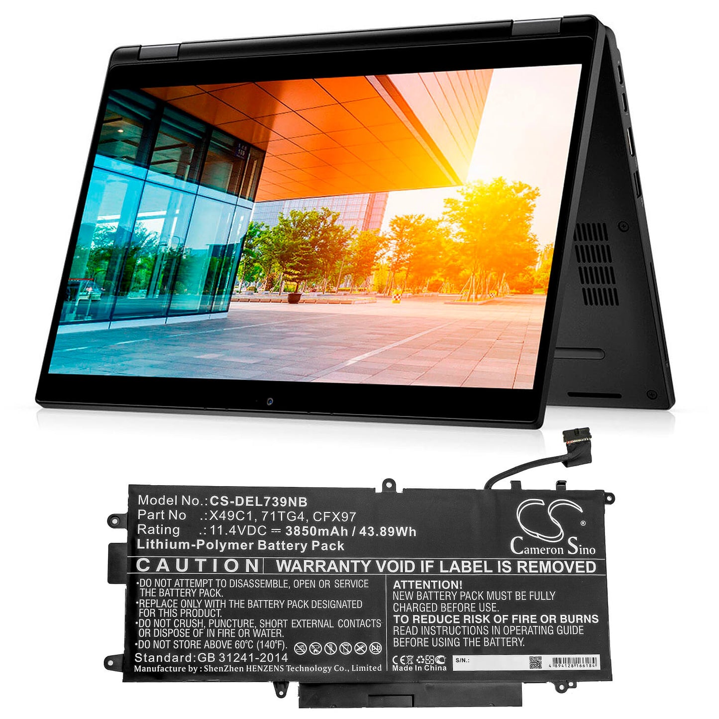 11.4V, 3850mAh, Li-Polymer Battery fits Dell, Latitude 5289 2-in-1, Latitude 7390 2-in-1, 43.89Wh