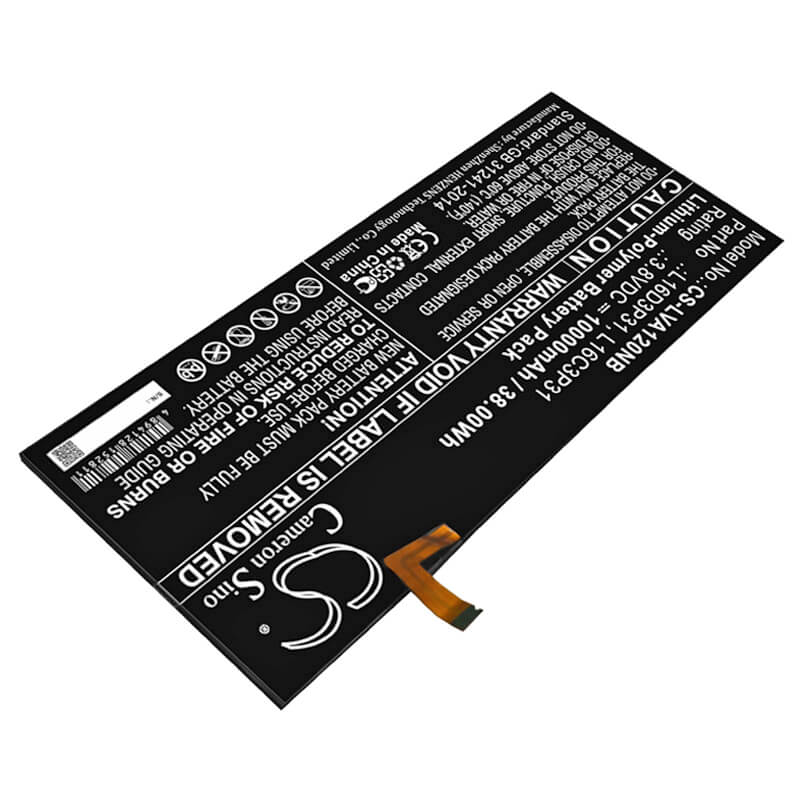 3.8V, 10000mAh, Li-Polymer Battery fits Lenovo, Yb-q501f Za1y0061us, Yoga A12, 38Wh