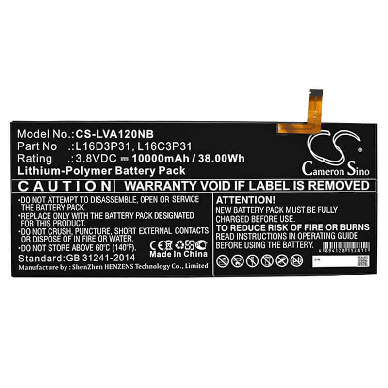 3.8V, 10000mAh, Li-Polymer Battery fits Lenovo, Yb-q501f Za1y0061us, Yoga A12, 38Wh
