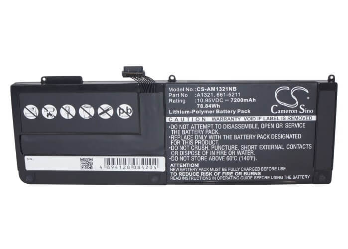 10.95V, 7200mAh, Li-Polymer Battery fits Apple, A1286, A1286 Macbookpro5.4 Mid 2009, 78.84Wh