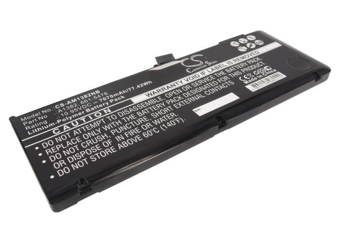 10.95V, 7070mAh, Li-Polymer Battery fits Apple, Macbook Pro 15" Inch I7, Macbook Pro 15.4" 2.0ghz Core, 77.4165Wh