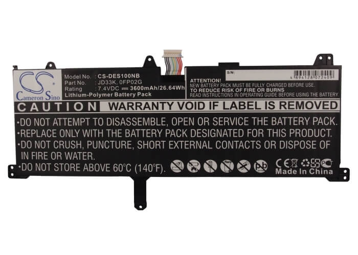 7.4V, 3600mAh, Li-Polymer Battery fits Dell, Xps 10, 26.64Wh