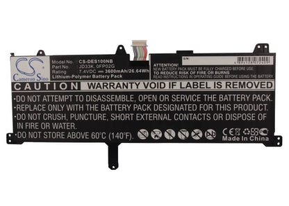 7.4V, 3600mAh, Li-Polymer Battery fits Dell, Xps 10, 26.64Wh