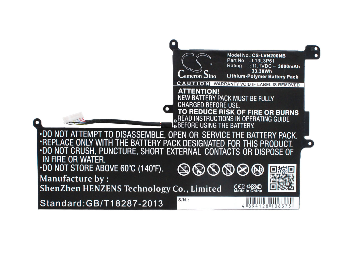 11.1V, 3000mAh, Li-Polymer Battery fits Lenovo, Chromebook 11.6, Chromebook N20p, 33.3Wh