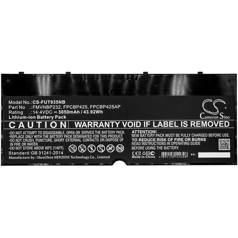 14.4V, 3050mAh, Li-ion Battery fits Fujitsu, Lifebook T904, Lifebook T904u, 43.92Wh