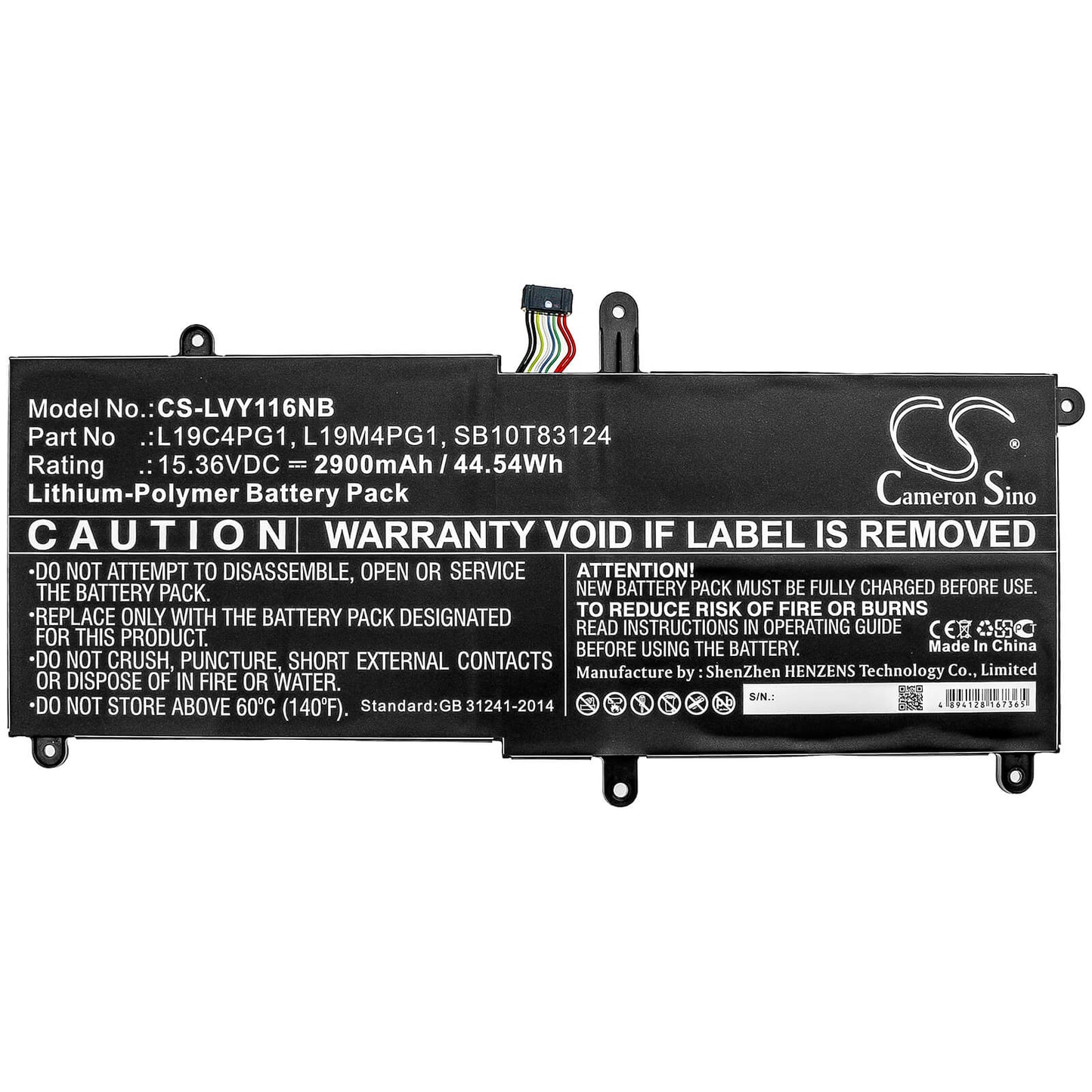15.36V, 2900mAh, Li-Polymer Battery fits Lenovo, 11e Yoga Gen 6 20ses00100, 11e Yoga Gen 6 20ses00200, 44.544Wh