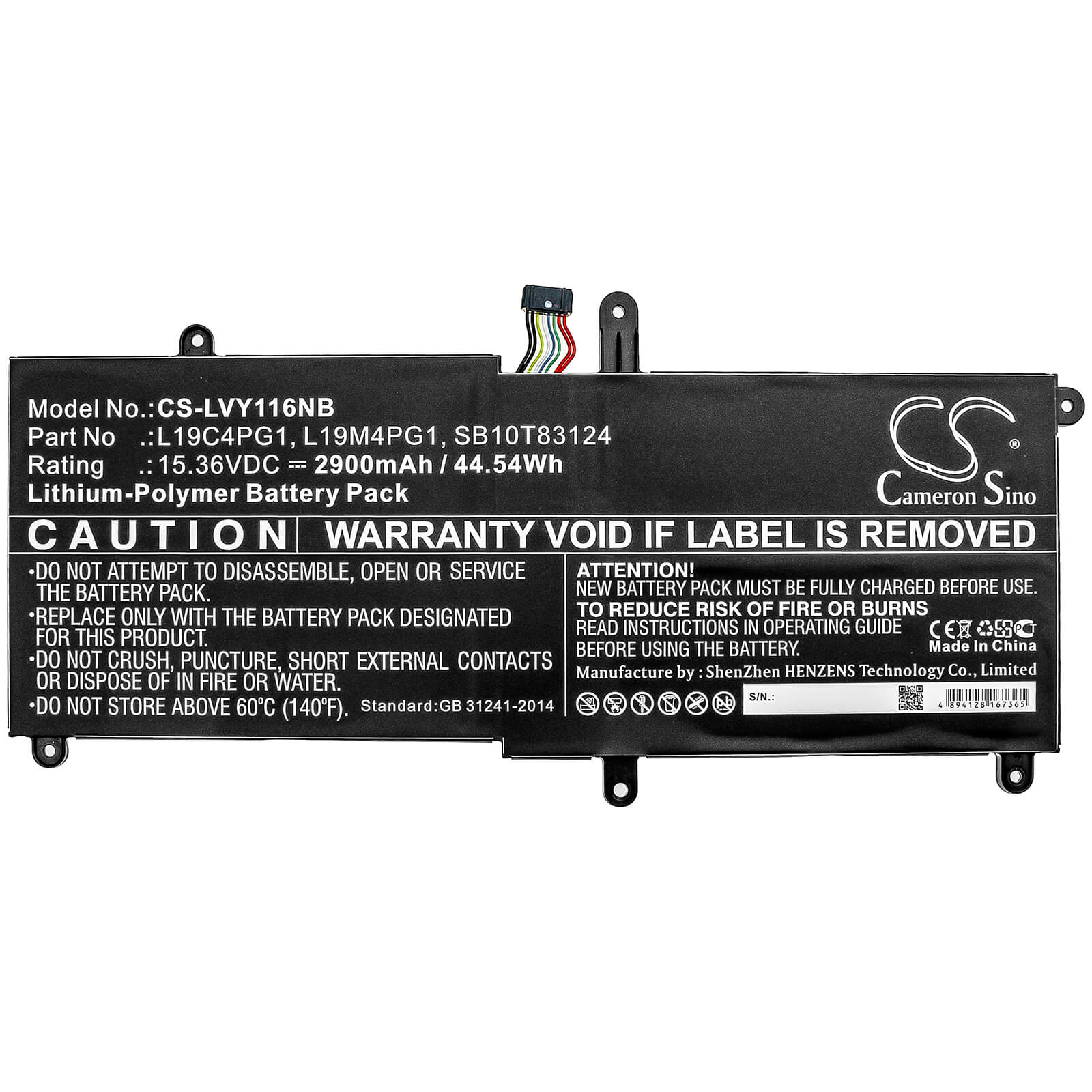 15.36V, 2900mAh, Li-Polymer Battery fits Lenovo, 11e Yoga Gen 6 20ses00100, 11e Yoga Gen 6 20ses00200, 44.544Wh