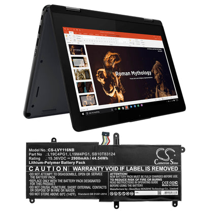 15.36V, 2900mAh, Li-Polymer Battery fits Lenovo, 11e Yoga Gen 6 20ses00100, 11e Yoga Gen 6 20ses00200, 44.544Wh