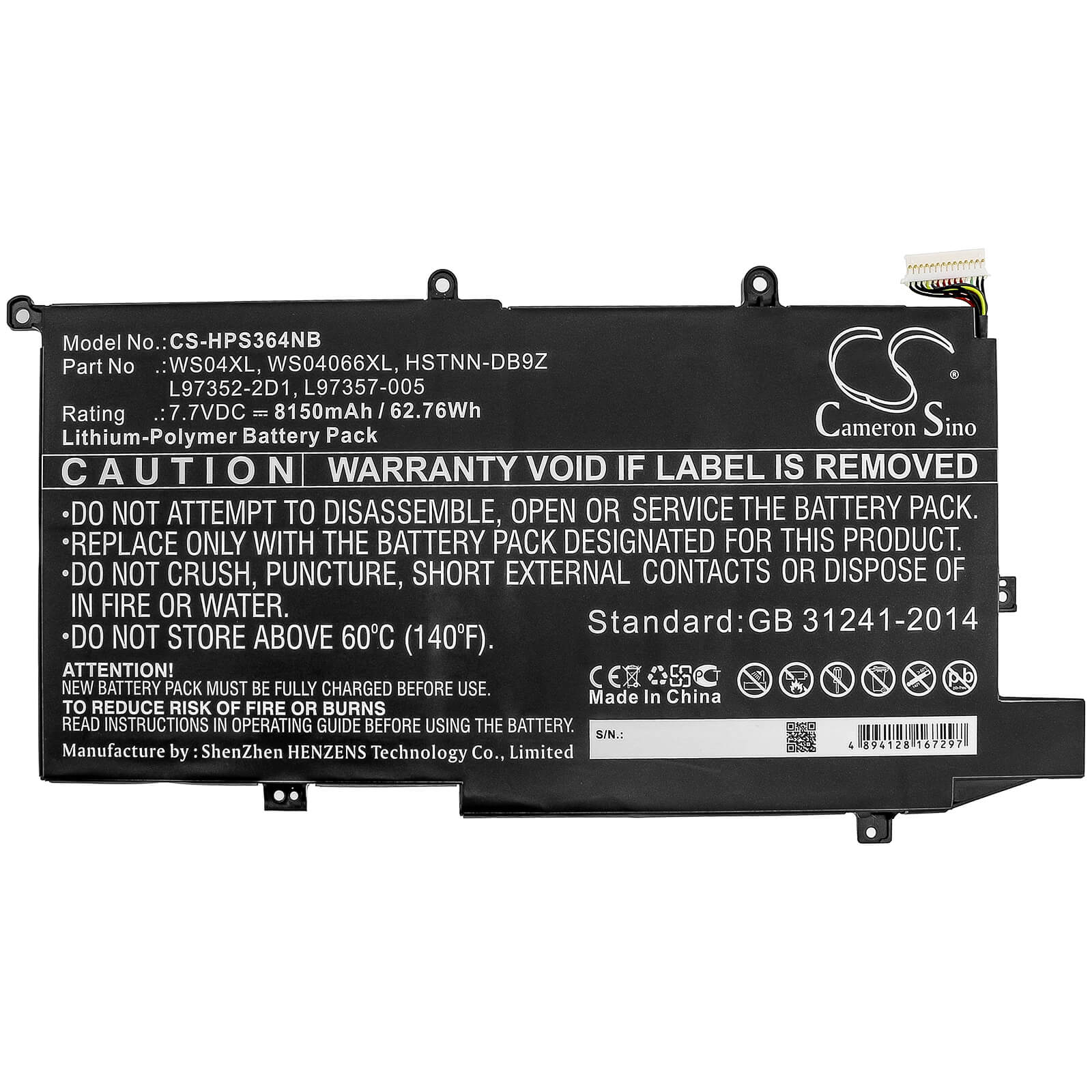 7.7V, 8150mAh, Li-Polymer Battery fits Hp, Spectre X360 14-ea0002ni, Spectre X360 14-ea0002nx, 62.755Wh