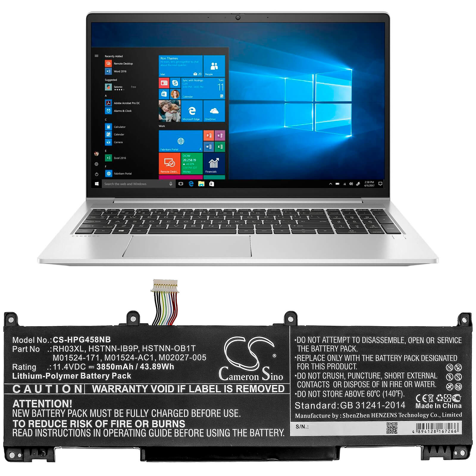 11.4V, 3850mAh, Li-Polymer Battery fits Hp, Probook 450 G8, Probook 650 G8, 43.89Wh
