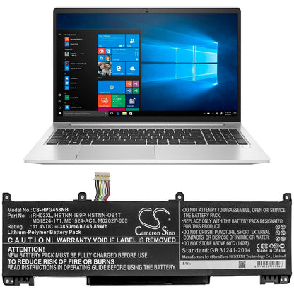11.4V, 3850mAh, Li-Polymer Battery fits Hp, Probook 450 G8, Probook 650 G8, 43.89Wh