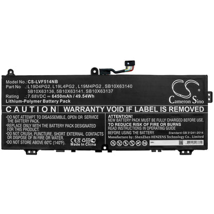 7.68V, 6450mAh, Li-Polymer Battery fits Lenovo, C13 Yoga Gen 1 Chromebook-20uy, Flex 5 1570, 49.536Wh